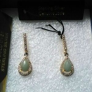 BNWT Sterling Silver Genuine Jade Earrings W/ CRYSTALS By Kay's Jewelry